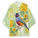 Gouldian Finch Golden Wattle Australia Kimono Aboriginal Watercolor Style - Aussie Hoodie