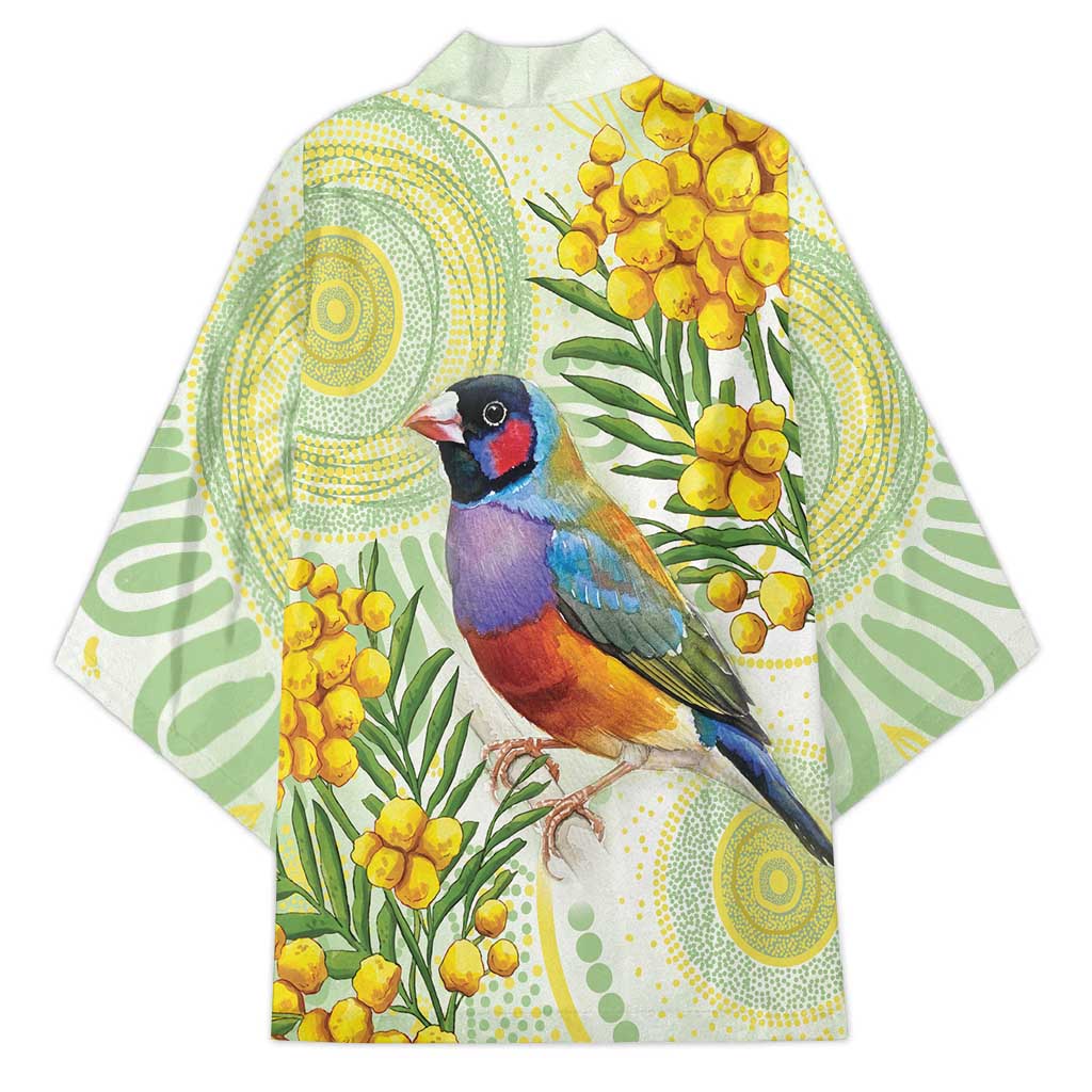 Gouldian Finch Golden Wattle Australia Kimono Aboriginal Watercolor Style - Aussie Hoodie