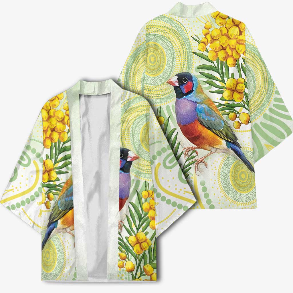 Gouldian Finch Golden Wattle Australia Kimono Aboriginal Watercolor Style - Aussie Hoodie
