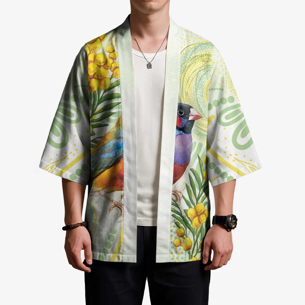 Gouldian Finch Golden Wattle Australia Kimono Aboriginal Watercolor Style - Aussie Hoodie