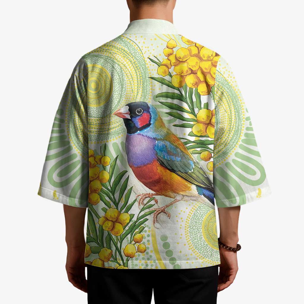 Gouldian Finch Golden Wattle Australia Kimono Aboriginal Watercolor Style - Aussie Hoodie