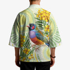 Gouldian Finch Golden Wattle Australia Kimono Aboriginal Watercolor Style - Aussie Hoodie