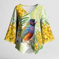 Gouldian Finch Golden Wattle Australia Kimono Sleeve Blouse Aboriginal Watercolor Style - Aussie Hoodie
