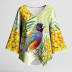 Gouldian Finch Golden Wattle Australia Kimono Sleeve Blouse Aboriginal Watercolor Style - Aussie Hoodie