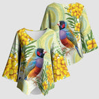 Gouldian Finch Golden Wattle Australia Kimono Sleeve Blouse Aboriginal Watercolor Style - Aussie Hoodie
