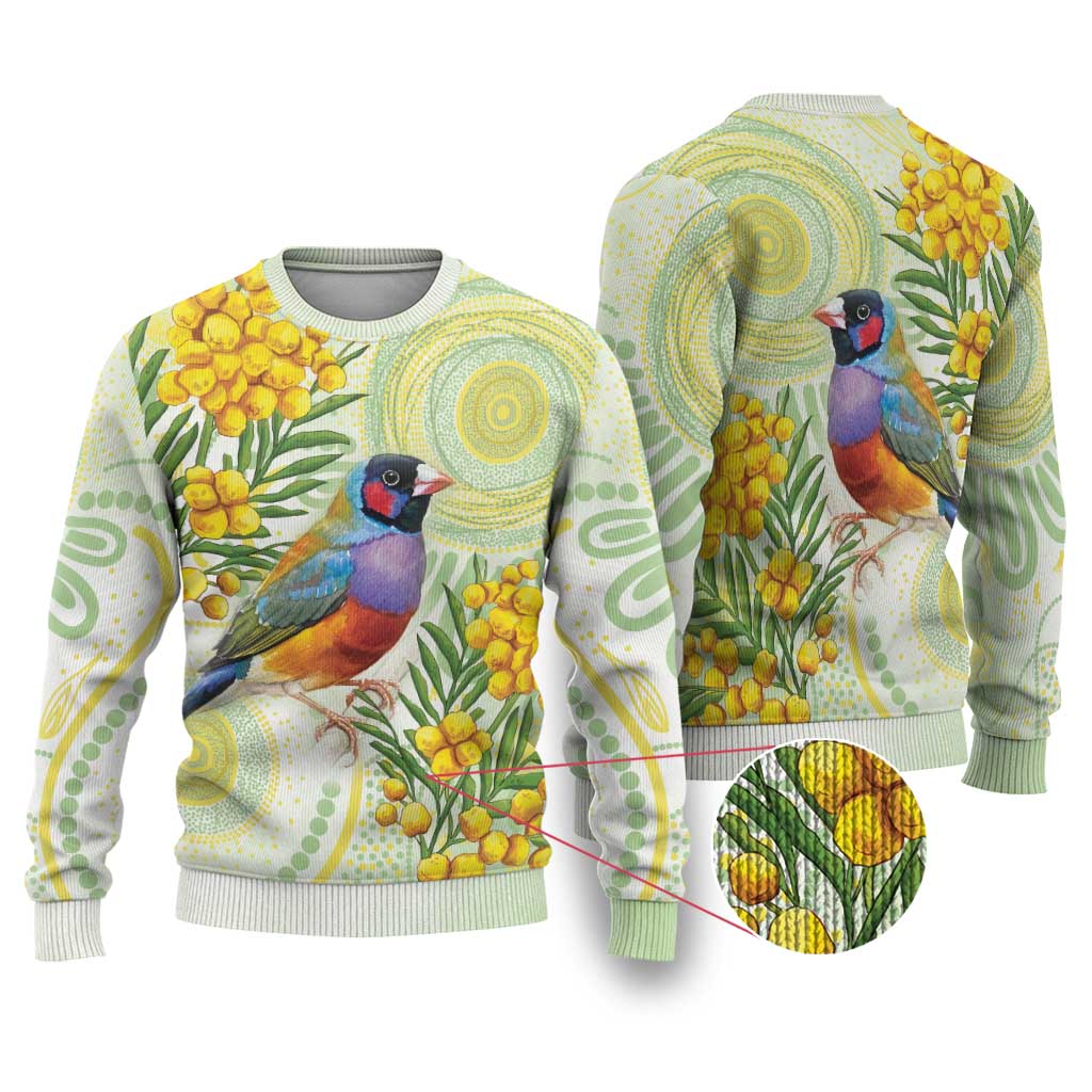 Gouldian Finch Golden Wattle Australia Ugly Christmas Sweater Aboriginal Watercolor Style - Aussie Hoodie