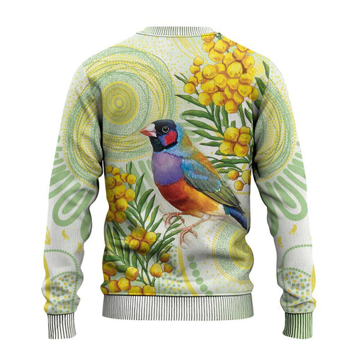 Gouldian Finch Golden Wattle Australia Ugly Christmas Sweater Aboriginal Watercolor Style - Aussie Hoodie