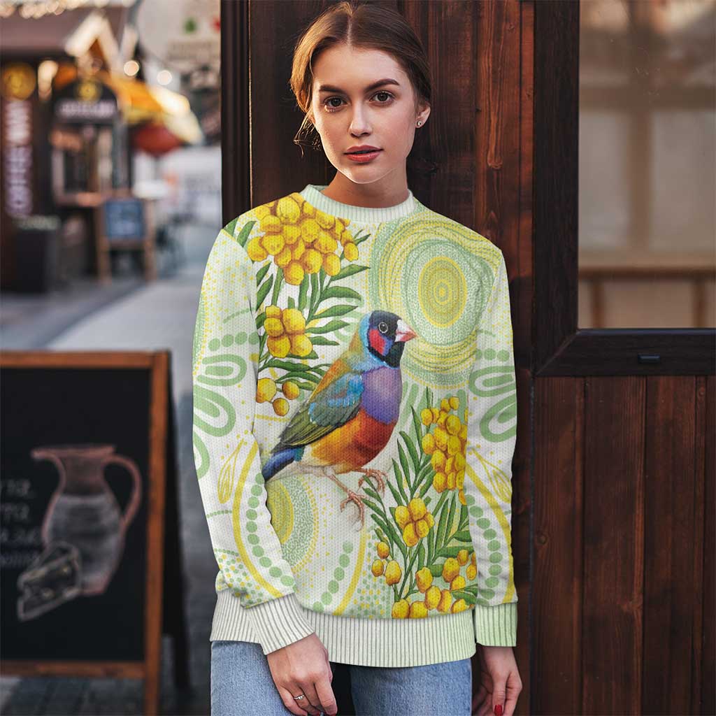 Gouldian Finch Golden Wattle Australia Ugly Christmas Sweater Aboriginal Watercolor Style - Aussie Hoodie