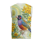 Gouldian Finch Golden Wattle Australia Christmas Knitted V-Neck Vest Aboriginal Watercolor Style - Aussie Hoodie