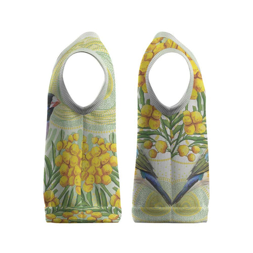 Gouldian Finch Golden Wattle Australia Christmas Knitted V-Neck Vest Aboriginal Watercolor Style - Aussie Hoodie