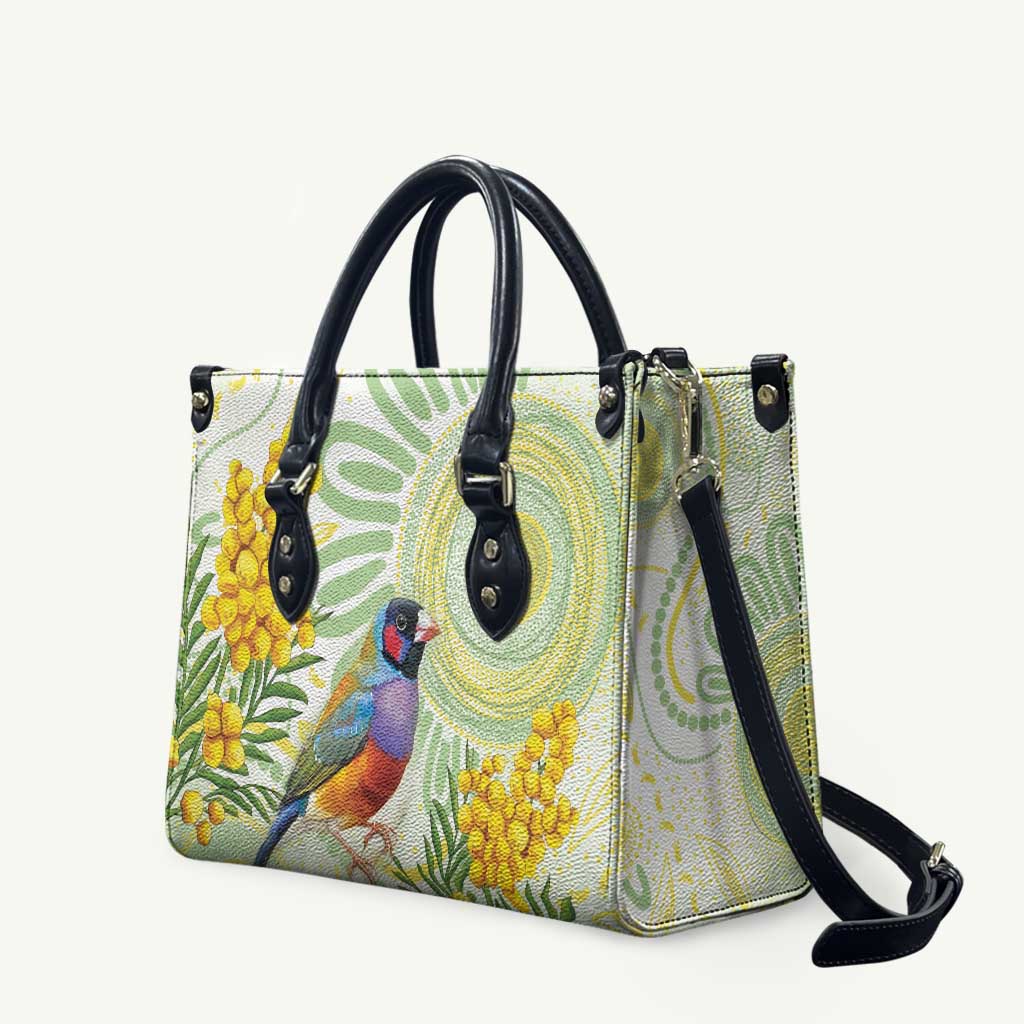 Gouldian Finch Golden Wattle Australia Leather Bag Aboriginal Watercolor Style - Aussie Hoodie