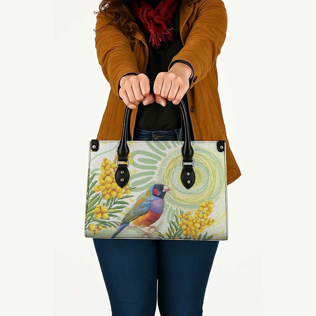 Gouldian Finch Golden Wattle Australia Leather Bag Aboriginal Watercolor Style - Aussie Hoodie