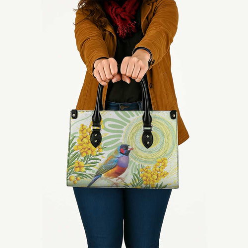 Gouldian Finch Golden Wattle Australia Leather Bag Aboriginal Watercolor Style - Aussie Hoodie