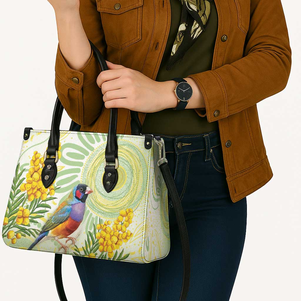 Gouldian Finch Golden Wattle Australia Leather Bag Aboriginal Watercolor Style - Aussie Hoodie