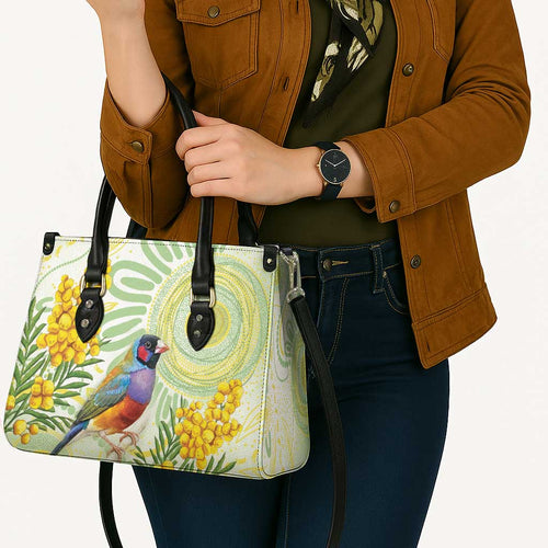 Gouldian Finch Golden Wattle Australia Leather Bag Aboriginal Watercolor Style - Aussie Hoodie