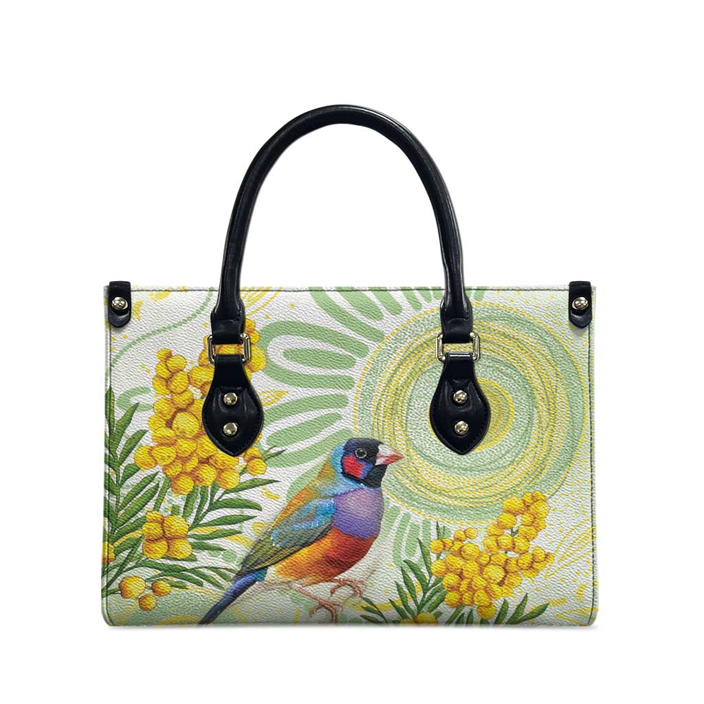 Gouldian Finch Golden Wattle Australia Leather Bag Aboriginal Watercolor Style - Aussie Hoodie
