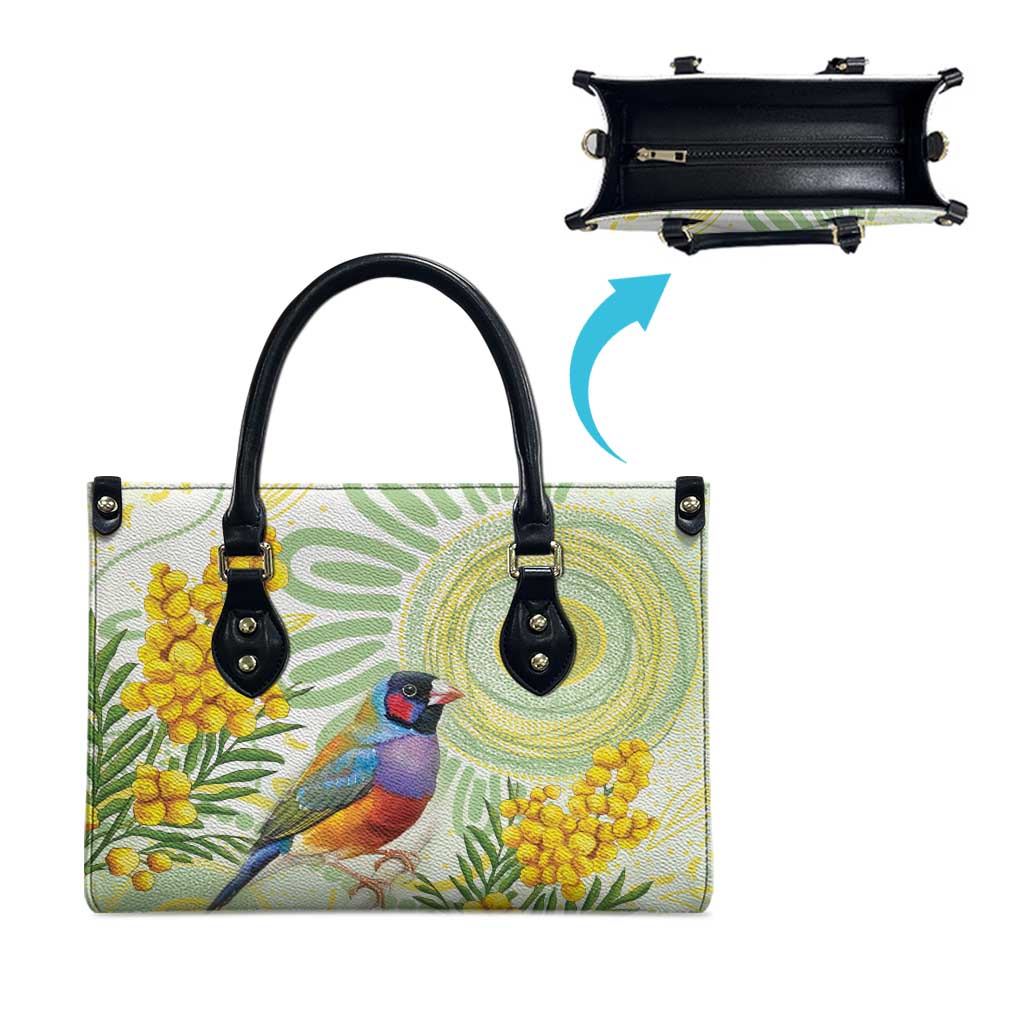 Gouldian Finch Golden Wattle Australia Leather Bag Aboriginal Watercolor Style - Aussie Hoodie