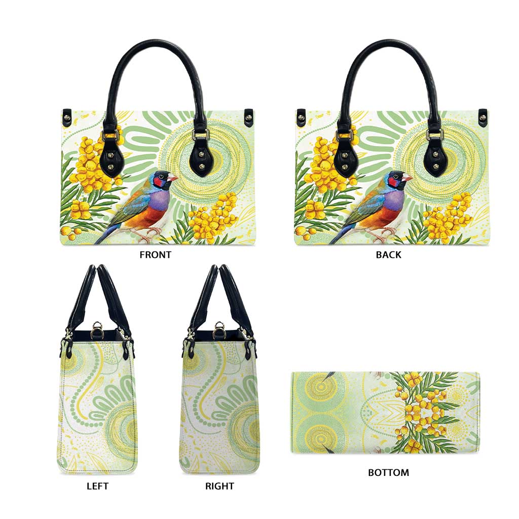 Gouldian Finch Golden Wattle Australia Leather Bag Aboriginal Watercolor Style - Aussie Hoodie