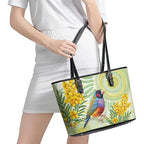 Gouldian Finch Golden Wattle Australia Leather Tote Bag Aboriginal Watercolor Style