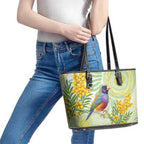 Gouldian Finch Golden Wattle Australia Leather Tote Bag Aboriginal Watercolor Style