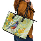 Gouldian Finch Golden Wattle Australia Leather Tote Bag Aboriginal Watercolor Style