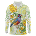 Gouldian Finch Golden Wattle Australia Long Sleeve Polo Shirt Aboriginal Watercolor Style