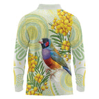 Gouldian Finch Golden Wattle Australia Long Sleeve Polo Shirt Aboriginal Watercolor Style
