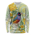 Gouldian Finch Golden Wattle Australia Long Sleeve Shirt Aboriginal Watercolor Style