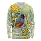 Gouldian Finch Golden Wattle Australia Long Sleeve Shirt Aboriginal Watercolor Style