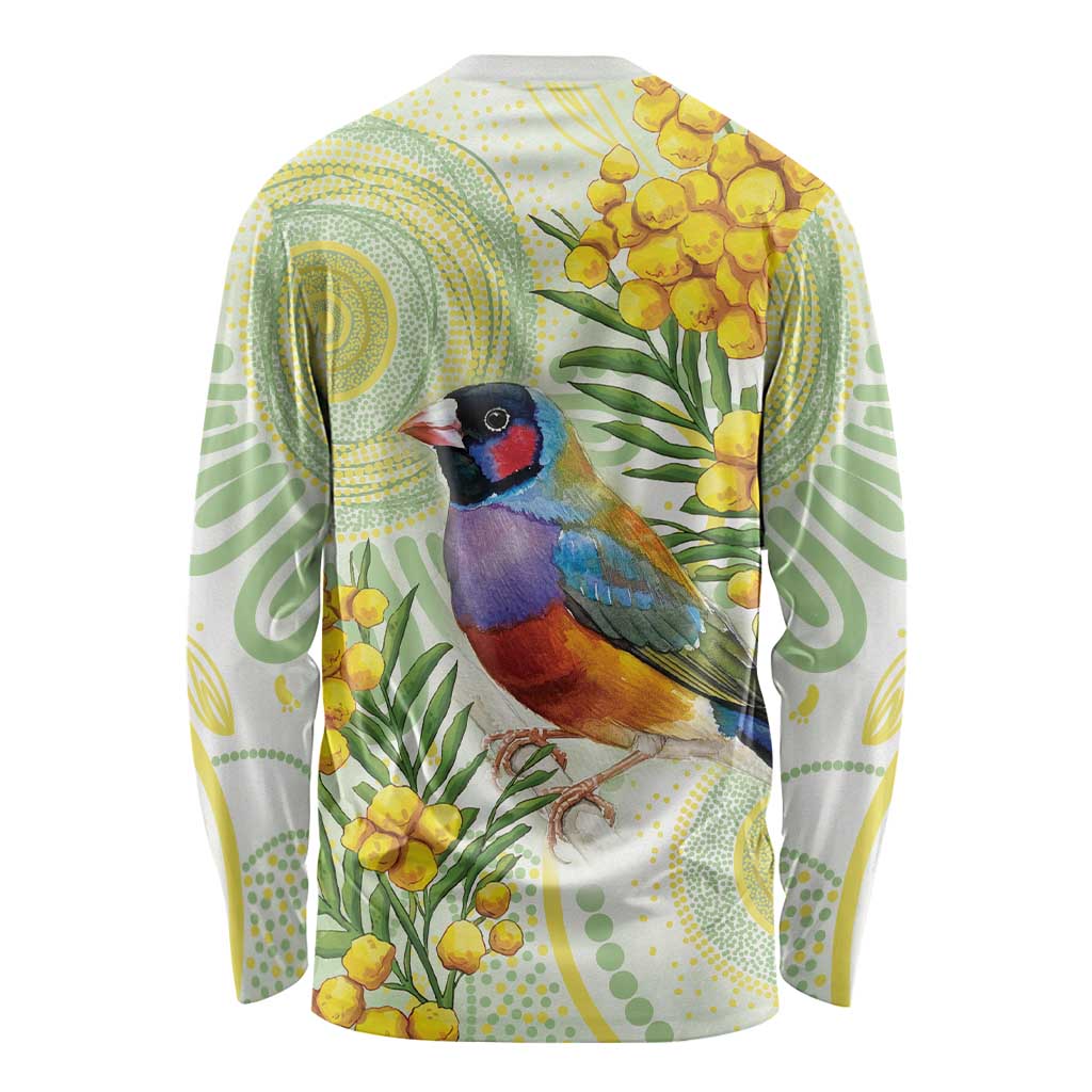 Gouldian Finch Golden Wattle Australia Long Sleeve Shirt Aboriginal Watercolor Style