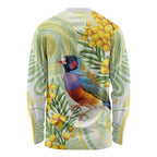 Gouldian Finch Golden Wattle Australia Long Sleeve Shirt Aboriginal Watercolor Style