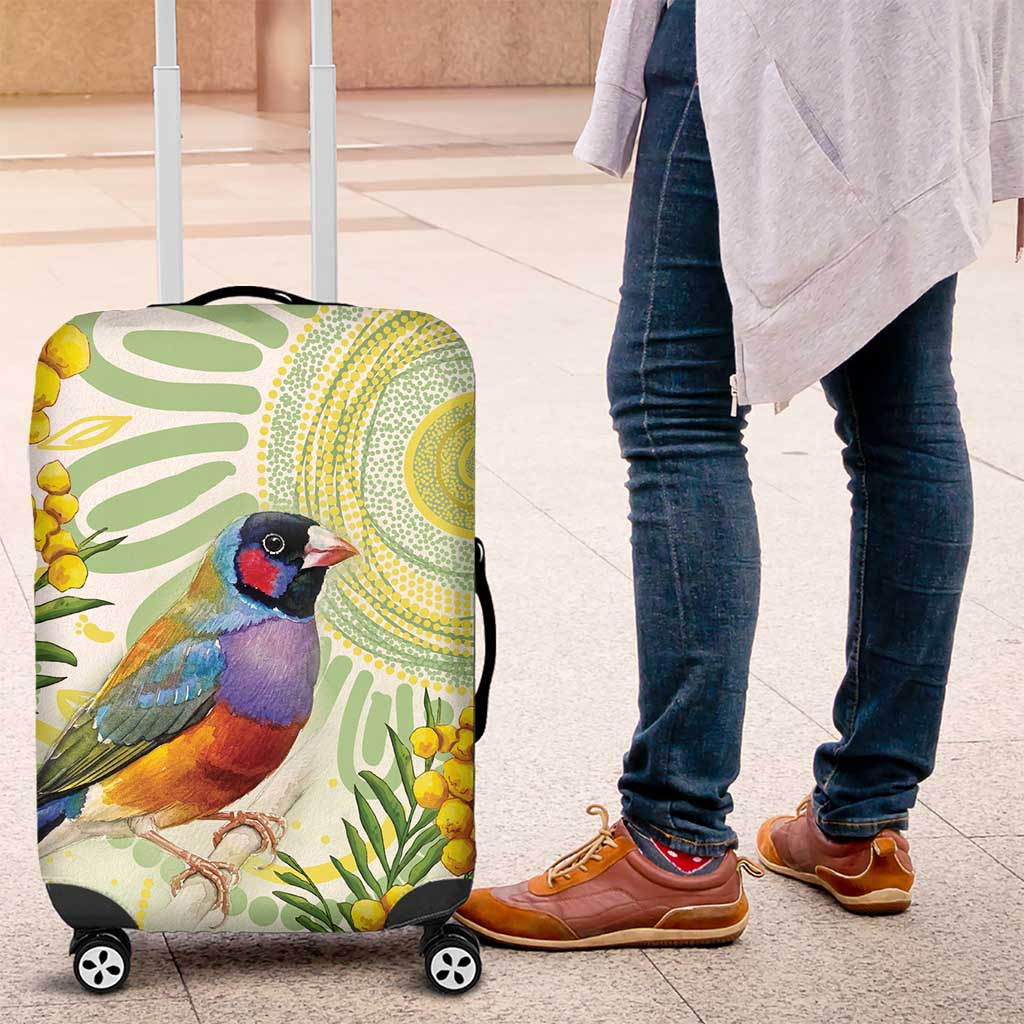 Gouldian Finch Golden Wattle Australia Luggage Cover Aboriginal Watercolor Style