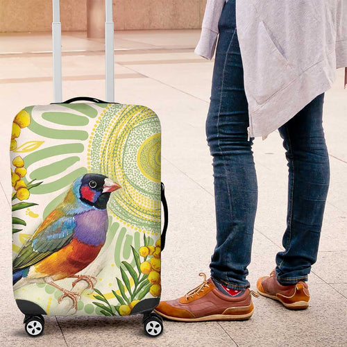Gouldian Finch Golden Wattle Australia Luggage Cover Aboriginal Watercolor Style