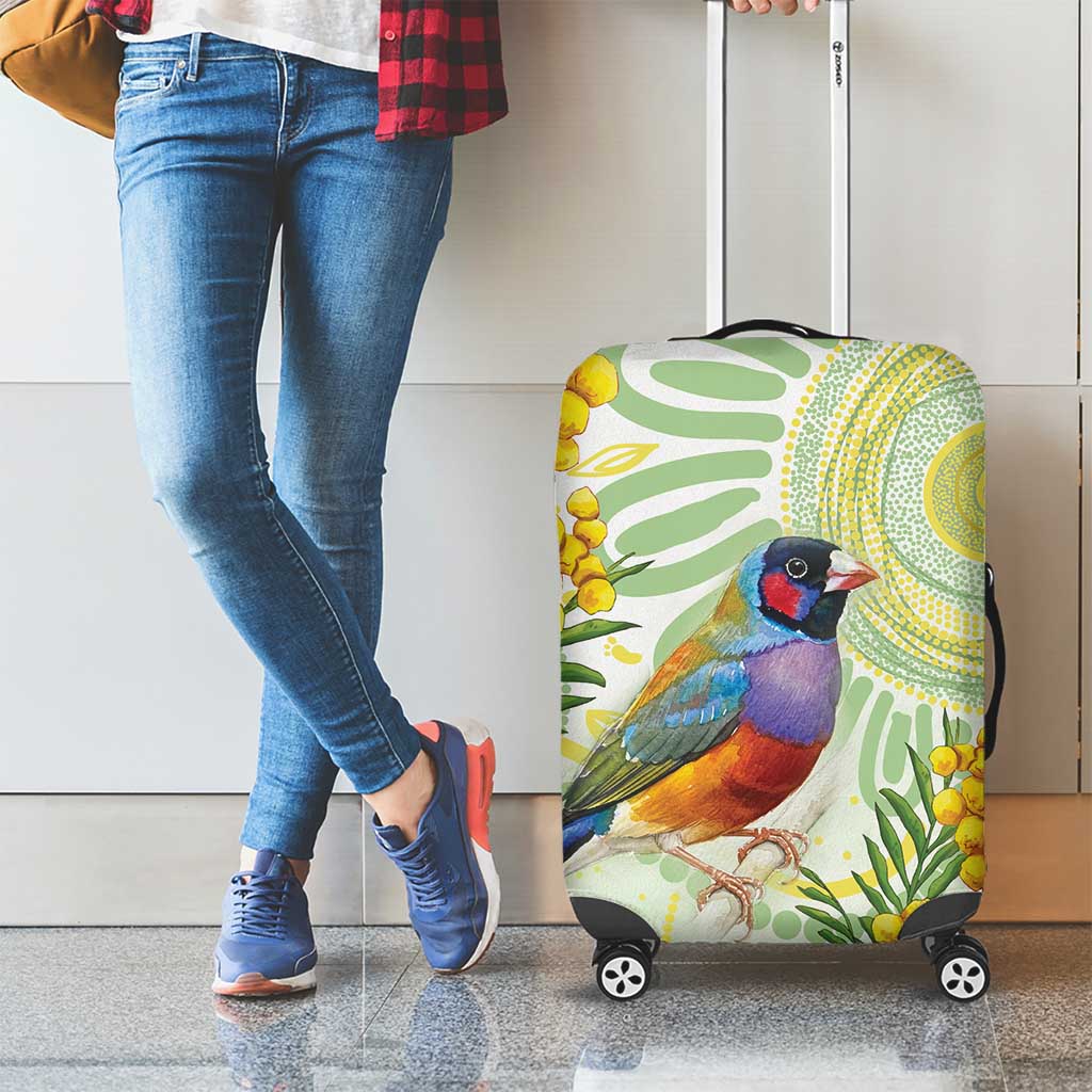 Gouldian Finch Golden Wattle Australia Luggage Cover Aboriginal Watercolor Style