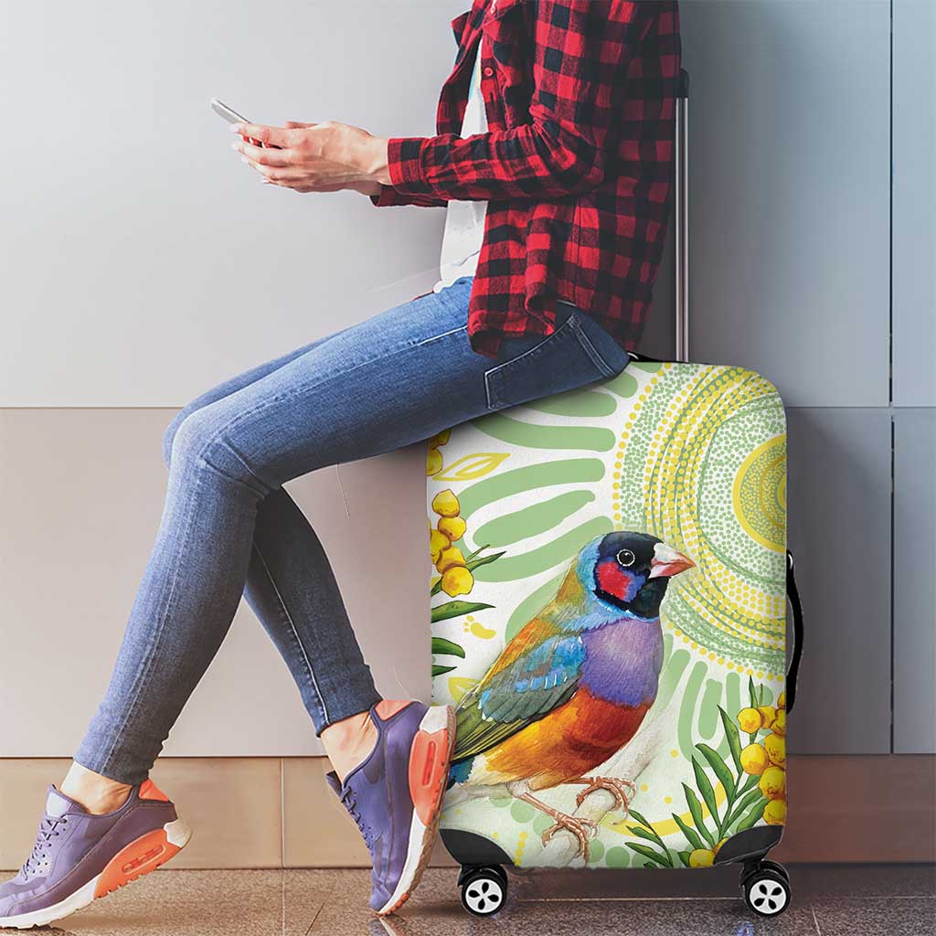 Gouldian Finch Golden Wattle Australia Luggage Cover Aboriginal Watercolor Style