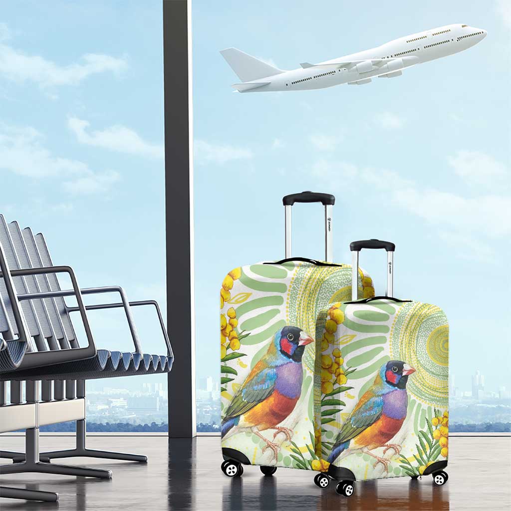 Gouldian Finch Golden Wattle Australia Luggage Cover Aboriginal Watercolor Style