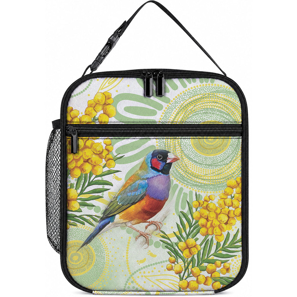 Gouldian Finch Golden Wattle Australia Lunch Bag Aboriginal Watercolor Style
