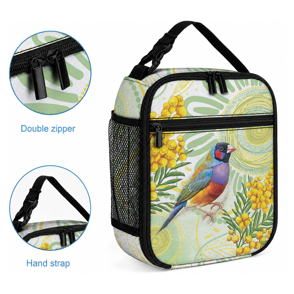 Gouldian Finch Golden Wattle Australia Lunch Bag Aboriginal Watercolor Style