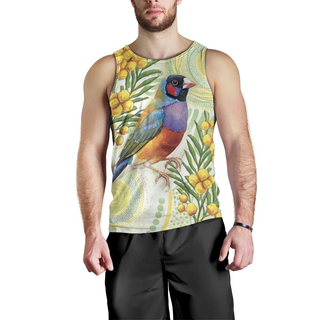 Gouldian Finch Golden Wattle Australia Men Tank Top Aboriginal Watercolor Style