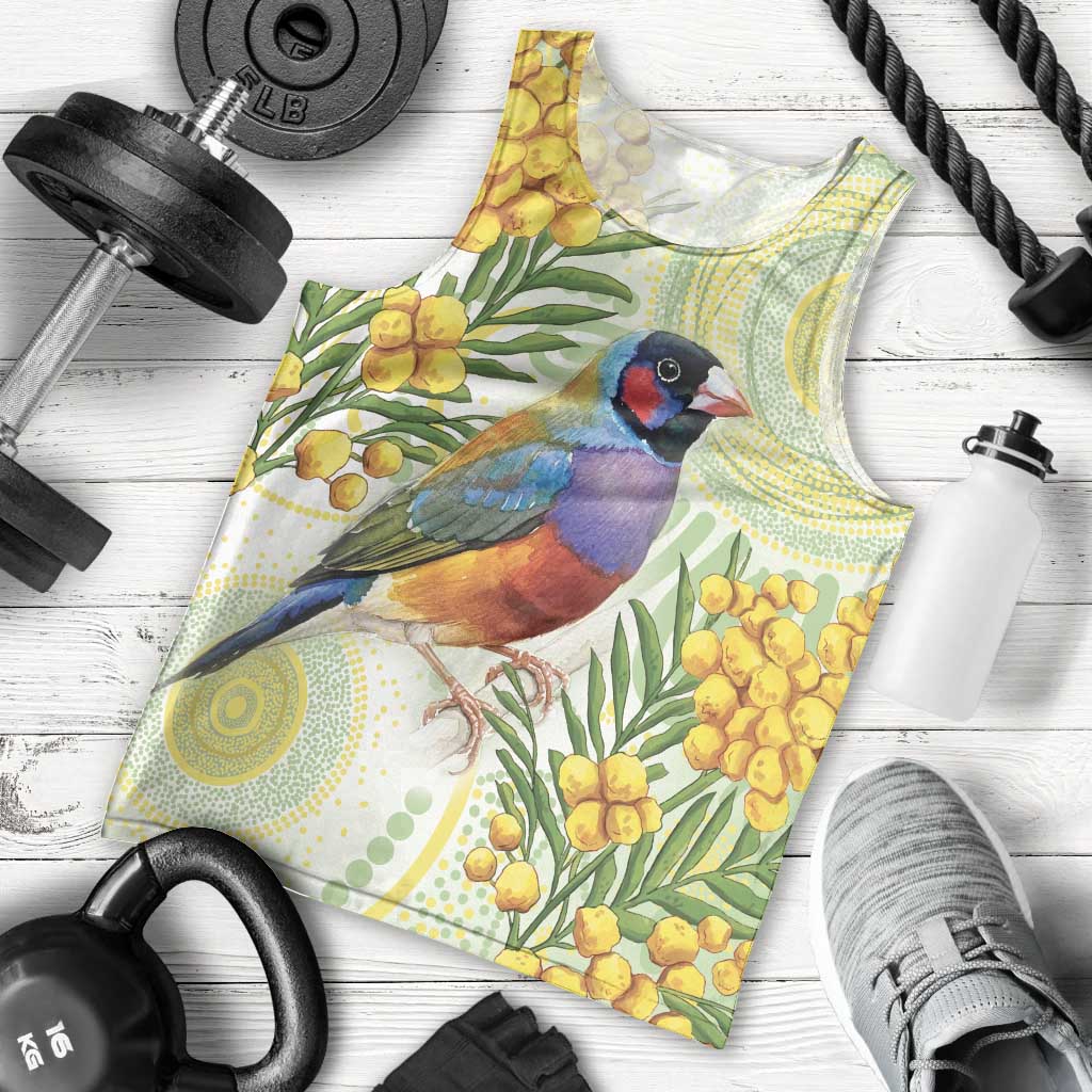 Gouldian Finch Golden Wattle Australia Men Tank Top Aboriginal Watercolor Style