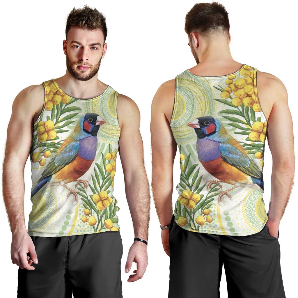 Gouldian Finch Golden Wattle Australia Men Tank Top Aboriginal Watercolor Style