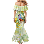Gouldian Finch Golden Wattle Australia Mermaid Dress Aboriginal Watercolor Style