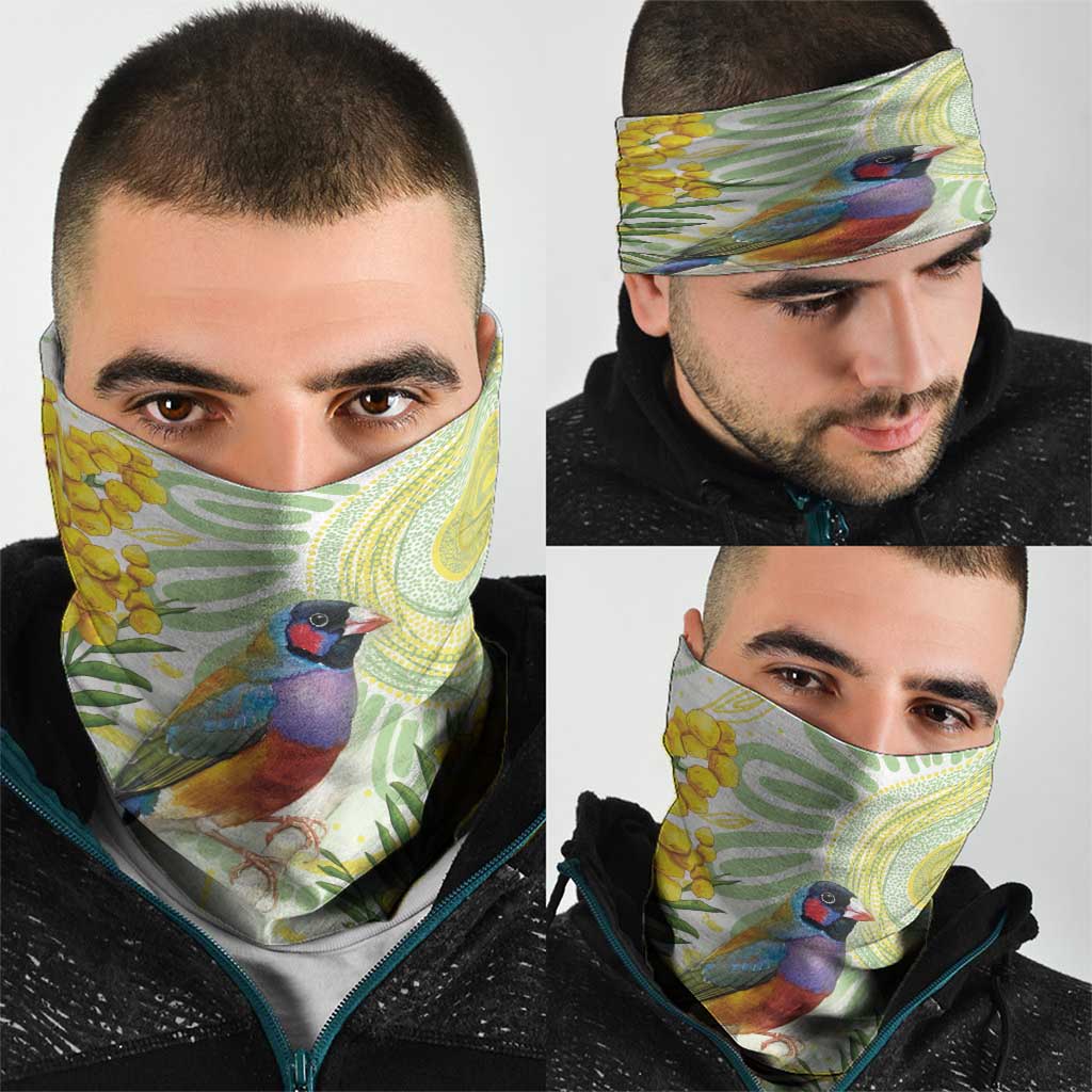 Gouldian Finch Golden Wattle Australia Neck Gaiter Aboriginal Watercolor Style - Aussie Hoodie