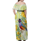Gouldian Finch Golden Wattle Australia Off Shoulder Maxi Dress Aboriginal Watercolor Style