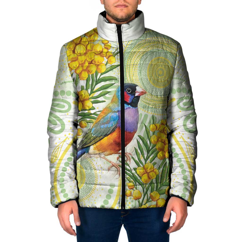 Gouldian Finch Golden Wattle Australia Padded Jacket Aboriginal Watercolor Style - Aussie Hoodie