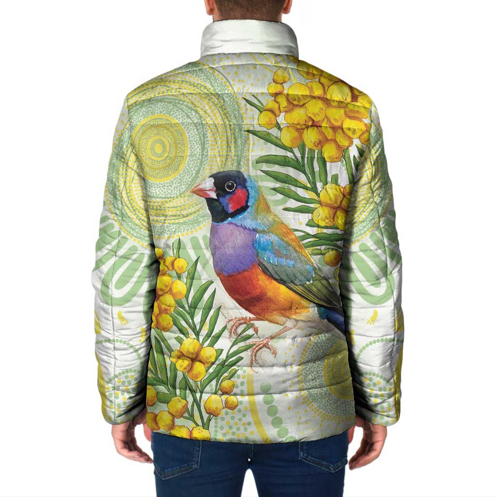 Gouldian Finch Golden Wattle Australia Padded Jacket Aboriginal Watercolor Style - Aussie Hoodie