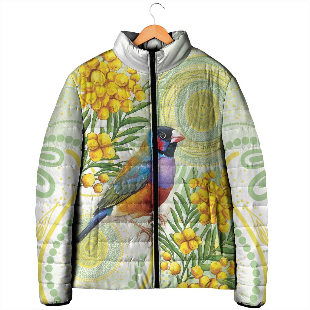 Gouldian Finch Golden Wattle Australia Padded Jacket Aboriginal Watercolor Style - Aussie Hoodie