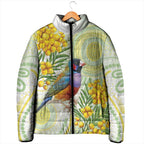 Gouldian Finch Golden Wattle Australia Padded Jacket Aboriginal Watercolor Style - Aussie Hoodie