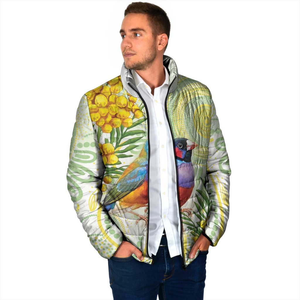 Gouldian Finch Golden Wattle Australia Padded Jacket Aboriginal Watercolor Style - Aussie Hoodie