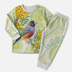 Gouldian Finch Golden Wattle Australia Christmas Pajama Set Aboriginal Watercolor Style - Aussie Hoodie